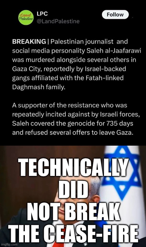 May Allah accord the highest level of Paradise to our martyr. | TECHNICALLY DID NOT BREAK THE CEASE-FIRE | image tagged in palestine,middle east | made w/ Imgflip meme maker