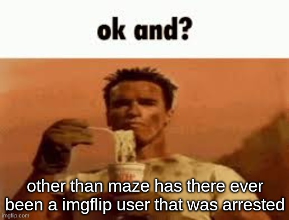 ok and? | other than maze has there ever been a imgflip user that was arrested | image tagged in ok and | made w/ Imgflip meme maker