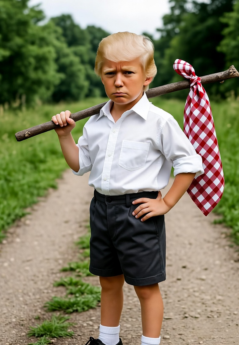 Trump running away little boy spoiled MAGA Blank Meme Template