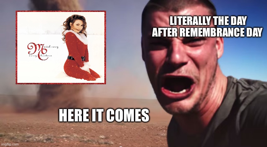 You can’t stop it | LITERALLY THE DAY AFTER REMEMBRANCE DAY; HERE IT COMES | image tagged in here it comes | made w/ Imgflip meme maker