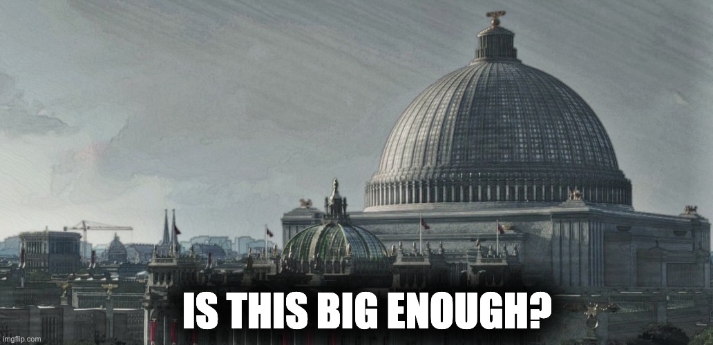 Big Building in Neu Berlin | IS THIS BIG ENOUGH? | image tagged in big building in neu berlin | made w/ Imgflip meme maker