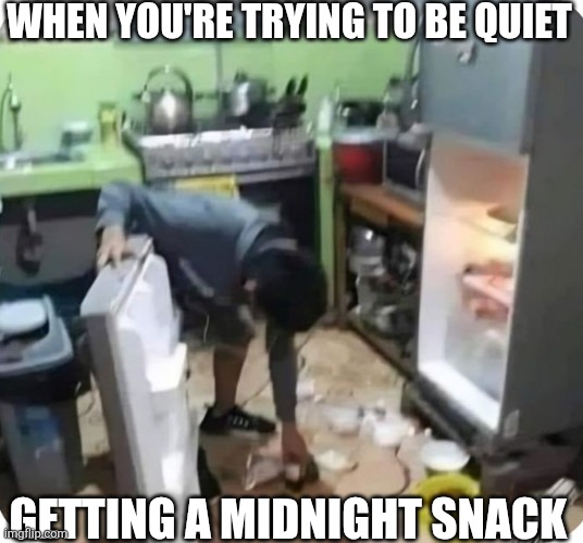 When You're Trying To Be Quite Trying To Get A Midnight Snack | WHEN YOU'RE TRYING TO BE QUIET; GETTING A MIDNIGHT SNACK | image tagged in chrisjoines1 | made w/ Imgflip meme maker