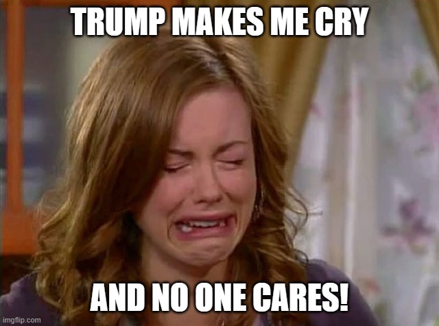 Sobbing face | TRUMP MAKES ME CRY AND NO ONE CARES! | image tagged in sobbing face | made w/ Imgflip meme maker