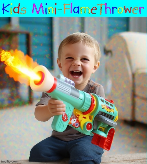 Aw... How Cute! | image tagged in vince vance,kids these days,mini,flamethrower,toys r us,dangerous | made w/ Imgflip meme maker