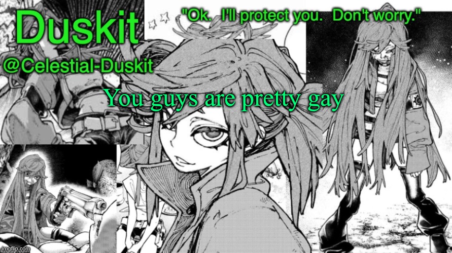 Duskit's Riyo Template | You guys are pretty gay | image tagged in duskit's riyo template | made w/ Imgflip meme maker