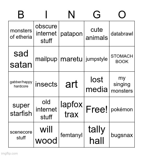 don't ask why the free space isn't centered i didn't notice it at first | image tagged in bing | made w/ Imgflip meme maker