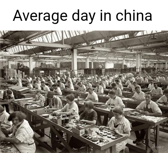 Factory Workers | Average day in china | image tagged in factory workers | made w/ Imgflip meme maker