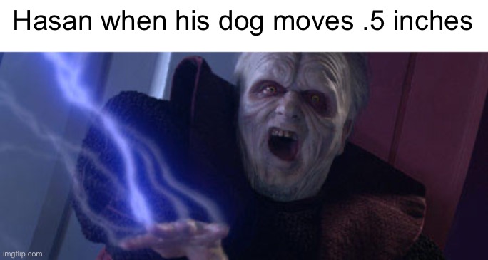 How shocking | Hasan when his dog moves .5 inches | image tagged in palpatine unlimited power,internet | made w/ Imgflip meme maker