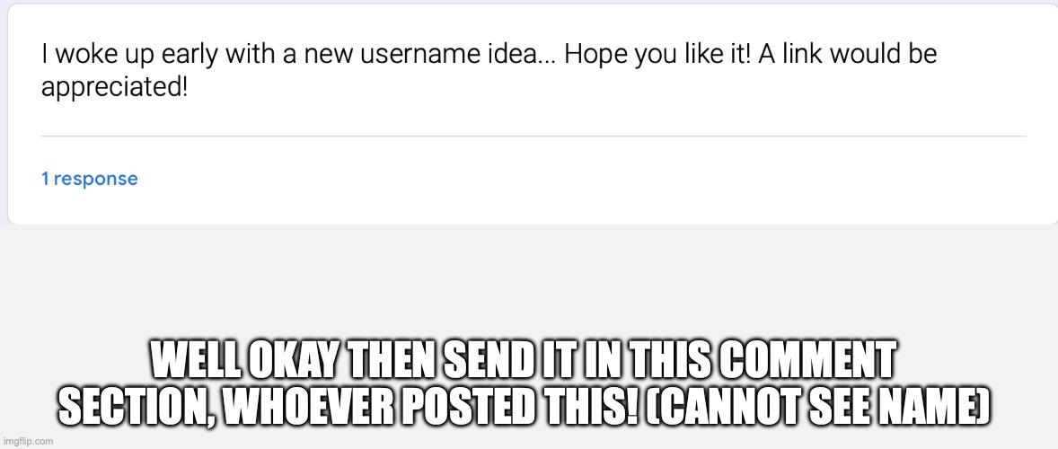 WELL OKAY THEN SEND IT IN THIS COMMENT SECTION, WHOEVER POSTED THIS! (CANNOT SEE NAME) | made w/ Imgflip meme maker