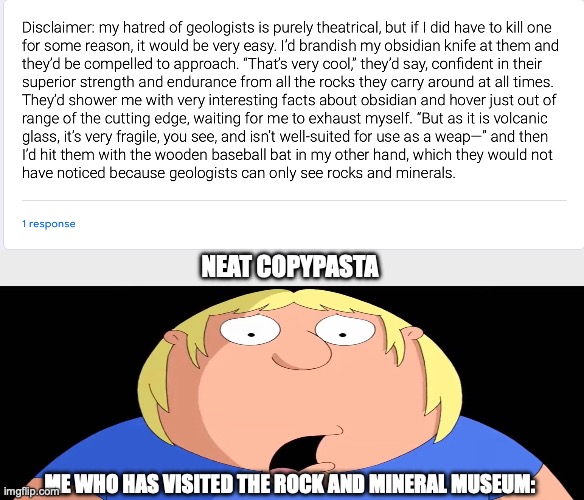 NEAT COPYPASTA; ME WHO HAS VISITED THE ROCK AND MINERAL MUSEUM: | made w/ Imgflip meme maker