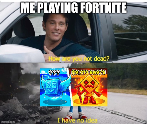 sonic how are you not dead | ME PLAYING FORTNITE | image tagged in sonic how are you not dead | made w/ Imgflip meme maker
