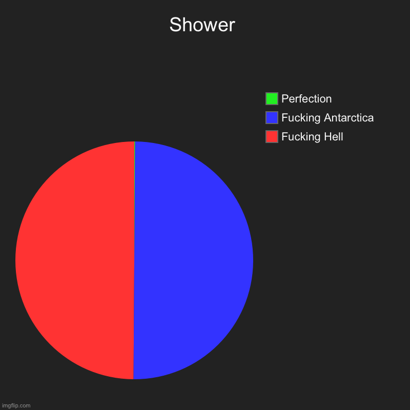 Showers are sensitive | Shower | Fucking Hell, Fucking Antarctica, Perfection | image tagged in charts,pie charts | made w/ Imgflip chart maker