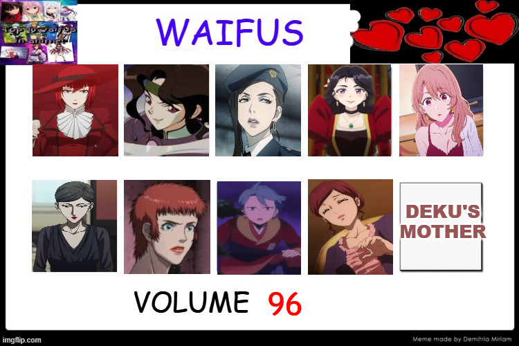 waifus volume 96 | DEKU'S MOTHER; 96 | image tagged in waifus blank,waifus,anime,sexy women,romi park,anime memes | made w/ Imgflip meme maker