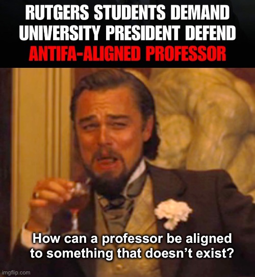Aligned to something not real? | How can a professor be aligned to something that doesn’t exist? | image tagged in memes,laughing leo,politics lol | made w/ Imgflip meme maker