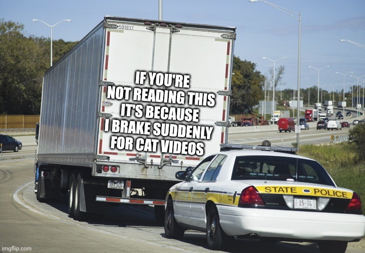 Top 10 anime betrayals we never saw coming | IF YOU'RE NOT READING THIS IT'S BECAUSE I BRAKE SUDDENLY FOR CAT VIDEOS | image tagged in tractor trailer | made w/ Imgflip meme maker