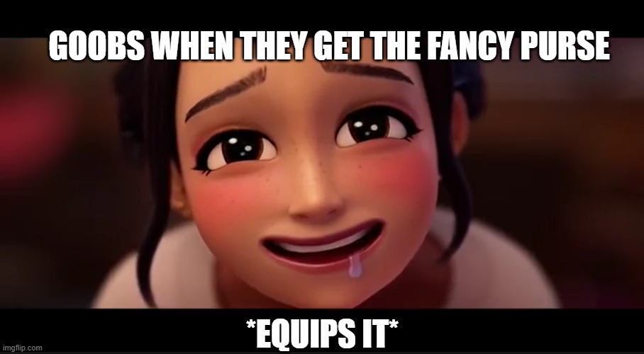 goobs be like to fancy purses | GOOBS WHEN THEY GET THE FANCY PURSE; *EQUIPS IT* | image tagged in k-pop demon hunters zoey | made w/ Imgflip meme maker