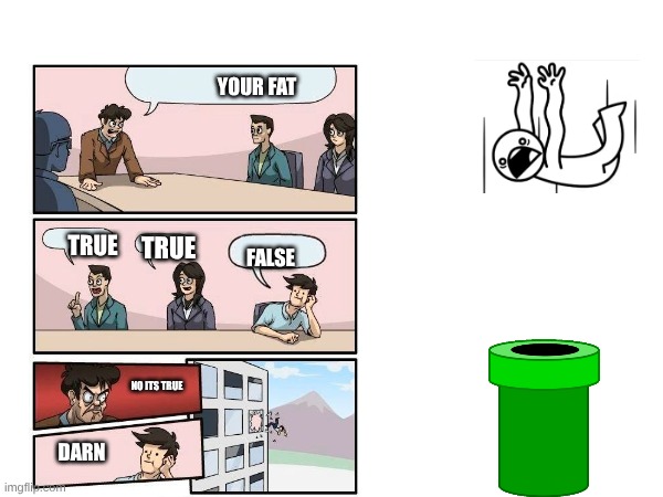 boardroom meeting gone wrong.... | YOUR FAT; TRUE; TRUE; FALSE; NO ITS TRUE; DARN | image tagged in asdf,mario | made w/ Imgflip meme maker