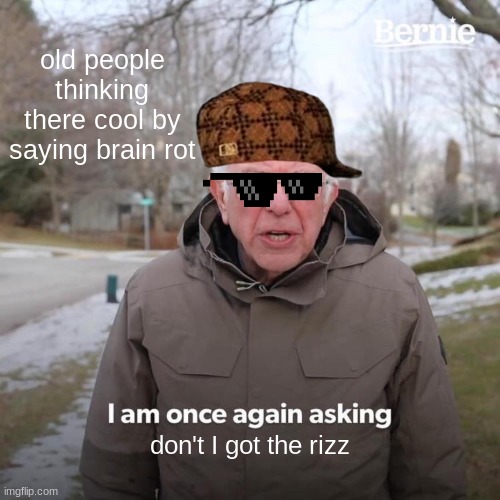 the | old people thinking there cool by saying brain rot; don't I got the rizz | image tagged in memes,bernie i am once again asking for your support | made w/ Imgflip meme maker