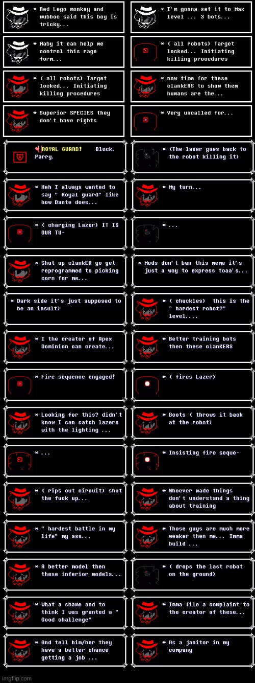 Mods.... I said Clanker with a hard R is their any bot OCS that will get offended? ( This is a joke title) | image tagged in textbox,chapter,understream,corruption,parody | made w/ Imgflip meme maker
