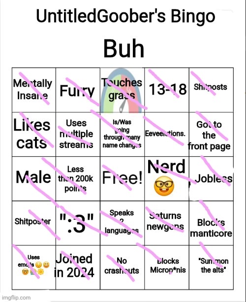 UntitledGoober's Bingo | image tagged in untitledgoober's bingo | made w/ Imgflip meme maker