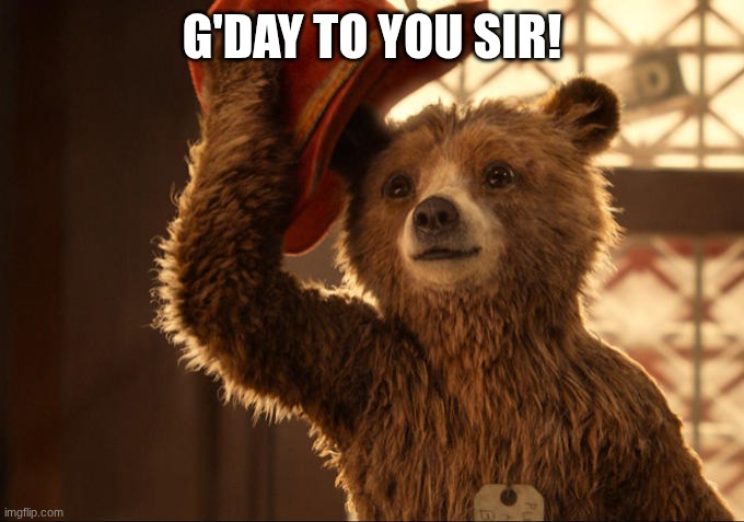 Paddington | G'DAY TO YOU SIR! | image tagged in paddington | made w/ Imgflip meme maker