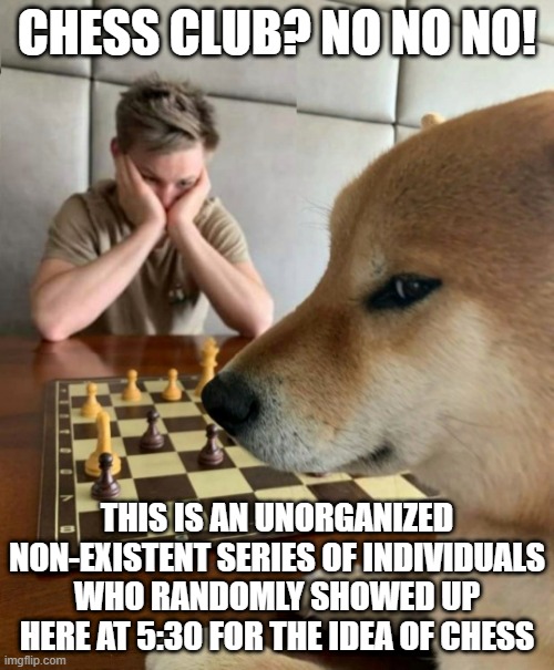 Apparently organized groups of people don't exist... such as Antifa | CHESS CLUB? NO NO NO! THIS IS AN UNORGANIZED NON-EXISTENT SERIES OF INDIVIDUALS WHO RANDOMLY SHOWED UP HERE AT 5:30 FOR THE IDEA OF CHESS | image tagged in chess doge | made w/ Imgflip meme maker