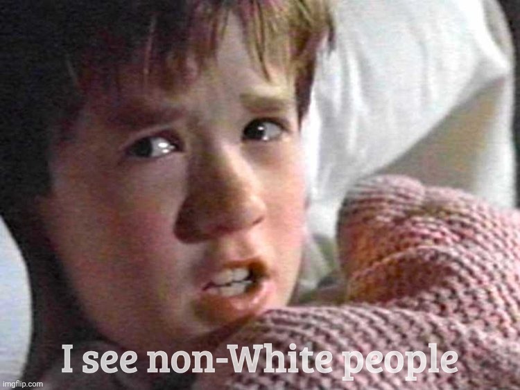 They're coming to get you, Barbara | I see non-White people | image tagged in sixth sense,better beware,if you don't want to share,your worst nightmare,as you stare,mayocist | made w/ Imgflip meme maker