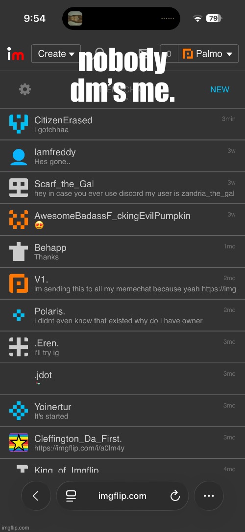 nobody dm’s me. | made w/ Imgflip meme maker