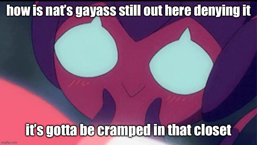 how is nat’s gayass still out here denying it; it’s gotta be cramped in that closet | made w/ Imgflip meme maker