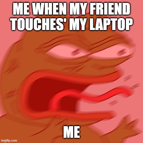 Rage Pepe | ME WHEN MY FRIEND TOUCHES' MY LAPTOP; ME | image tagged in rage pepe | made w/ Imgflip meme maker