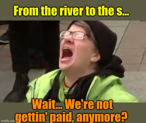 Screaming Liberal  | From the river to the s... Wait... We're not gettin' paid, anymore? | image tagged in screaming liberal | made w/ Imgflip meme maker