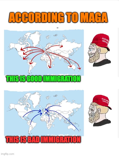 Maga & Immigration | ACCORDING TO MAGA; THIS IS GOOD IMMIGRATION; THIS IS BAD IMMIGRATION | image tagged in immigration,trump,maga,republicans,conservatives,right wing | made w/ Imgflip meme maker