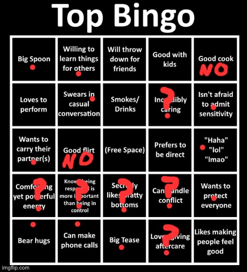 Top Bingo | image tagged in top bingo | made w/ Imgflip meme maker