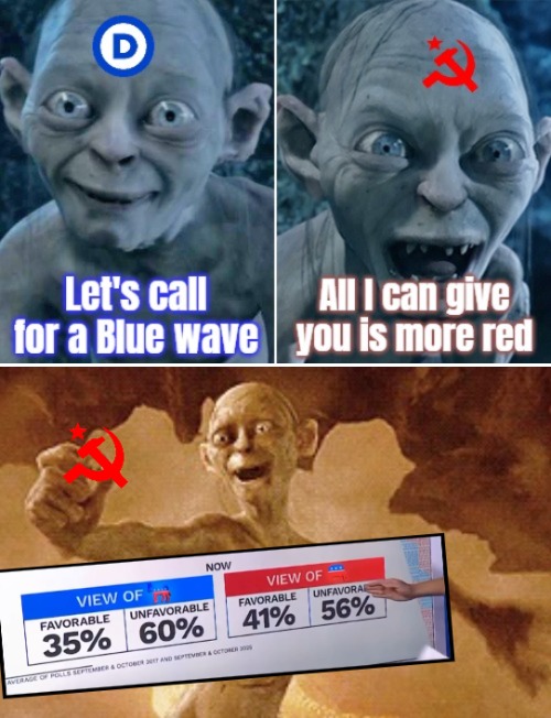 image tagged in gollum schizophrenia,gollum falling into lava,american politics,democrats | made w/ Imgflip meme maker