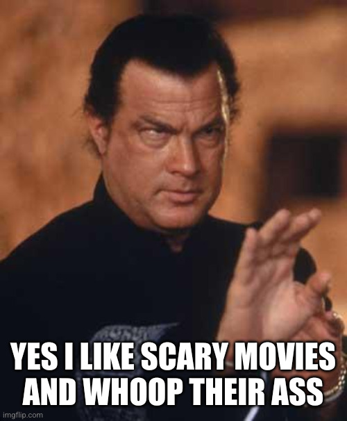 Steven Seagal | YES I LIKE SCARY MOVIES
AND WHOOP THEIR ASS | image tagged in steven seagal | made w/ Imgflip meme maker