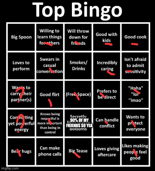 .... | 90% OF MY FRIENDS SO YEA | image tagged in top bingo | made w/ Imgflip meme maker