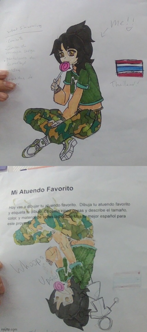 Man I actually drew myself upside-down on my Spanish assignment lmao | made w/ Imgflip meme maker