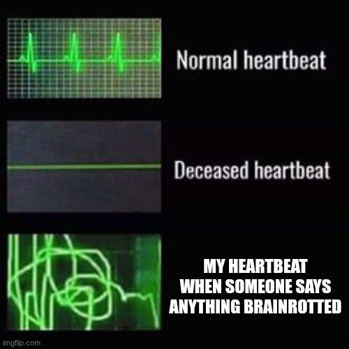 bro brainrot's gotta stop | MY HEARTBEAT WHEN SOMEONE SAYS ANYTHING BRAINROTTED | image tagged in heartbeat rate,brainrot | made w/ Imgflip meme maker