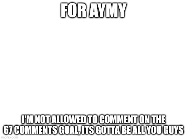 FOR AYMY; I'M NOT ALLOWED TO COMMENT ON THE 67 COMMENTS GOAL, ITS GOTTA BE ALL YOU GUYS | made w/ Imgflip meme maker