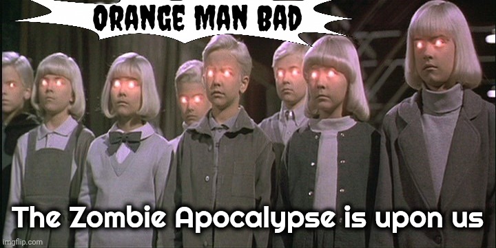 Democrats need Brains ! | Orange Man Bad The Zombie Apocalypse is upon us | image tagged in children of the corn,zombie apocalypse,well now i am not doing it,too late,democrats democratting,the end is near | made w/ Imgflip meme maker