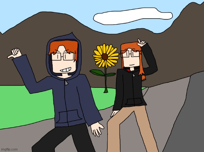 MC and CC hiking in Carbon's sunflower plains | image tagged in mc,cc,carbon,sunflower,comics,hiking | made w/ Imgflip meme maker