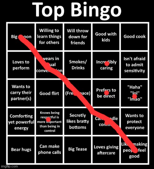 Top Bingo | image tagged in top bingo | made w/ Imgflip meme maker