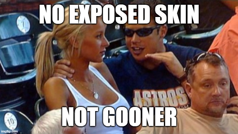 Bro explaining | NO EXPOSED SKIN NOT GOONER | image tagged in bro explaining | made w/ Imgflip meme maker