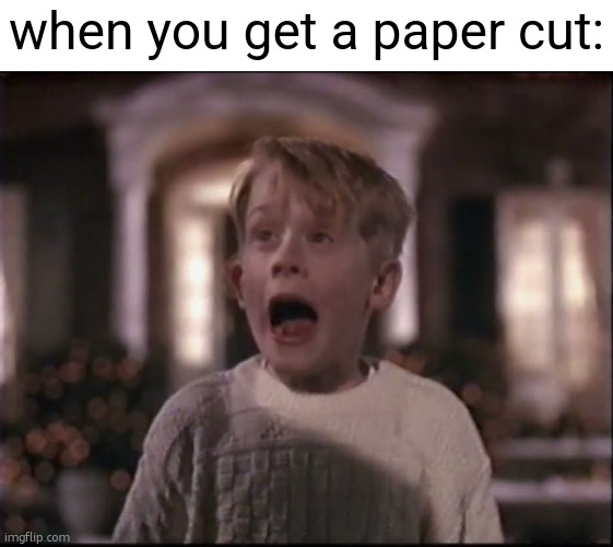 ouch- | when you get a paper cut: | image tagged in memes,kevin screaming,funny,paper cuts,pain,relatable | made w/ Imgflip meme maker