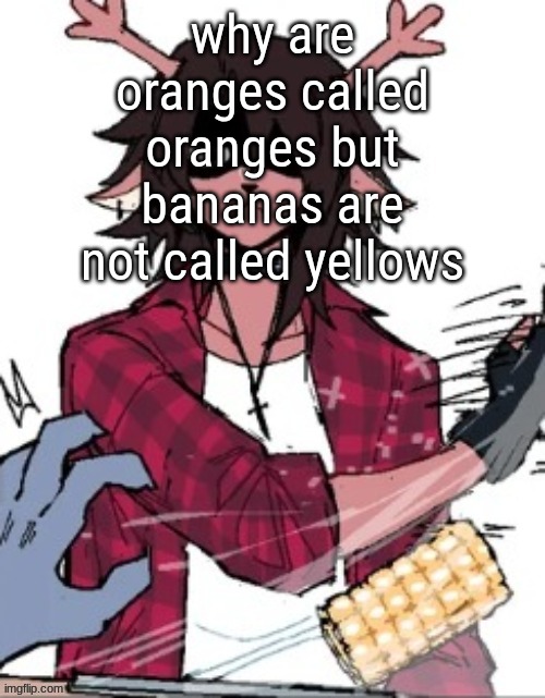 why are oranges called oranges but bananas are not called yellows | made w/ Imgflip meme maker