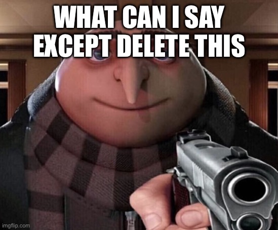 WHAT CAN I SAY EXCEPT DELETE THIS | image tagged in gru gun | made w/ Imgflip meme maker