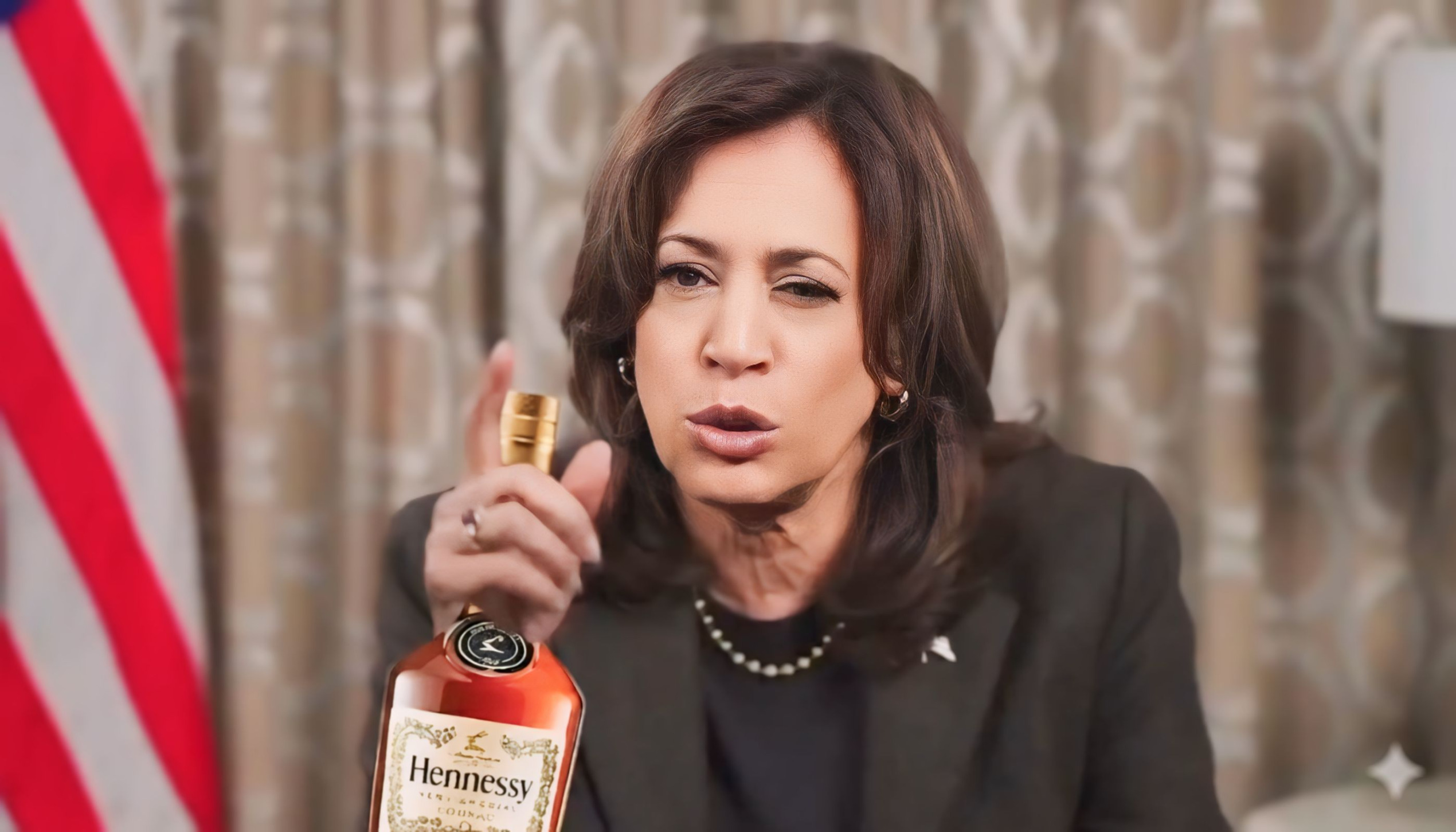 BSM Kamala Harris drunk with a bottle of booze Blank Meme Template