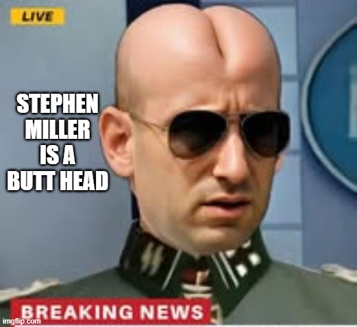 Stephen Miller is a butthead.  --  funny  -- | STEPHEN MILLER IS A BUTT HEAD | image tagged in funny,butthead,humor,funny meme,funny face | made w/ Imgflip meme maker