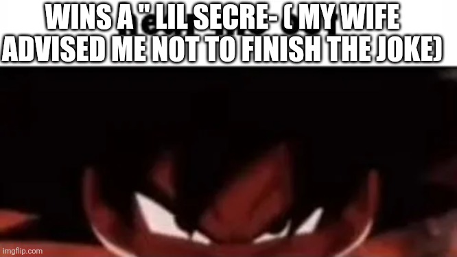 hear me out | WINS A " LIL SECRE- ( MY WIFE ADVISED ME NOT TO FINISH THE JOKE) | image tagged in hear me out | made w/ Imgflip meme maker