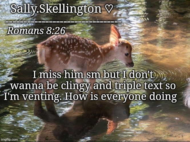 Sally's temp | I miss him sm but I don't wanna be clingy and triple text so I'm venting. How is everyone doing | image tagged in sally's temp | made w/ Imgflip meme maker
